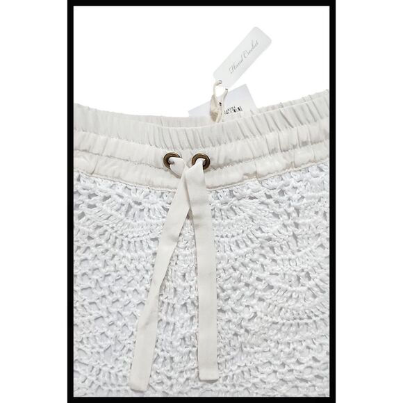NWT Club Monaco Lyndsey Lined Crochet Shorts Drawstring Scallop Hem White Large - Picture 3 of 8
